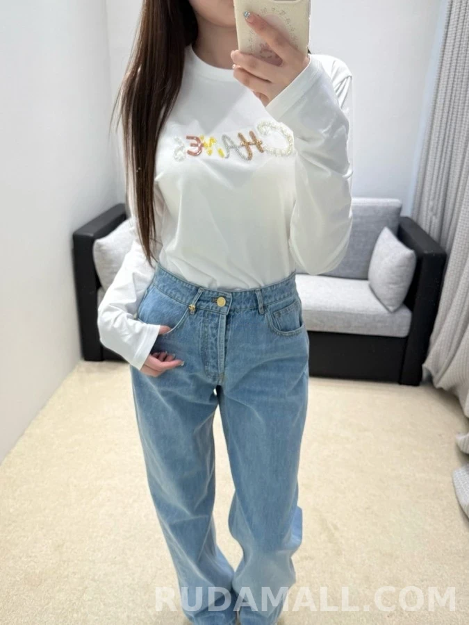 샤넬 샤넬 컬러 진주 자수 긴팔 티셔츠 상세 이미지