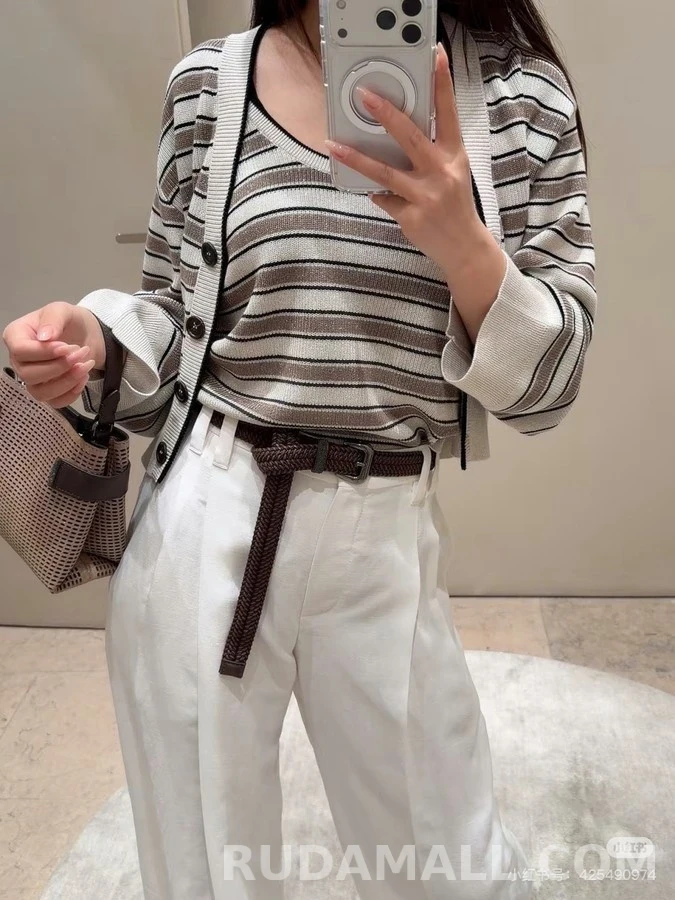 브루넬로 쿠치넬리 브루넬로 쿠치넬리 배색 스트라이프 V넥 가디건 상세 이미지