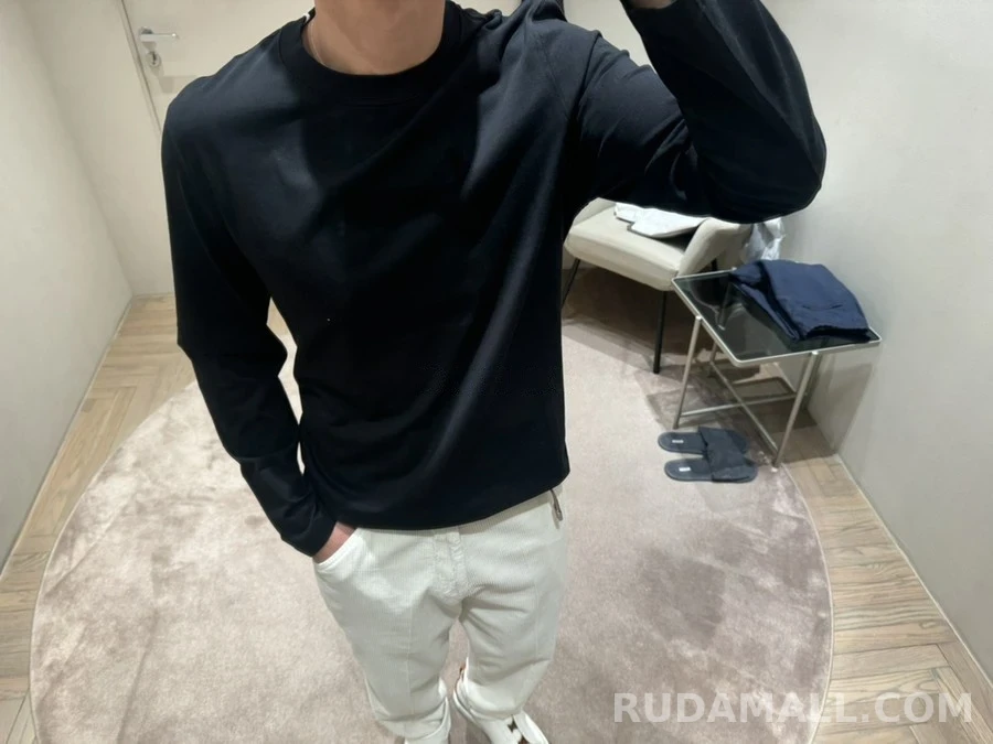 브루넬로 쿠치넬리 브루넬로 쿠치넬리 실크 광택 코튼 긴팔 티셔츠 상세 이미지