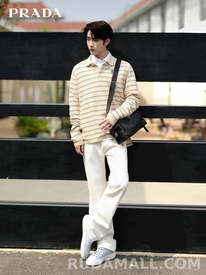 프라다 프라다 스트라이프 폴로 긴팔 티셔츠 상세 이미지