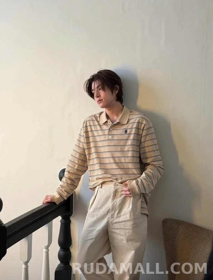 프라다 프라다 스트라이프 폴로 긴팔 티셔츠 상세 이미지