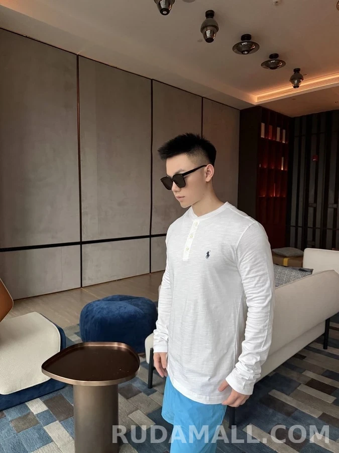 폴로 랄프 로렌 폴로 랄프 로렌 자수 헨리넥 긴팔 티셔츠 상세 이미지