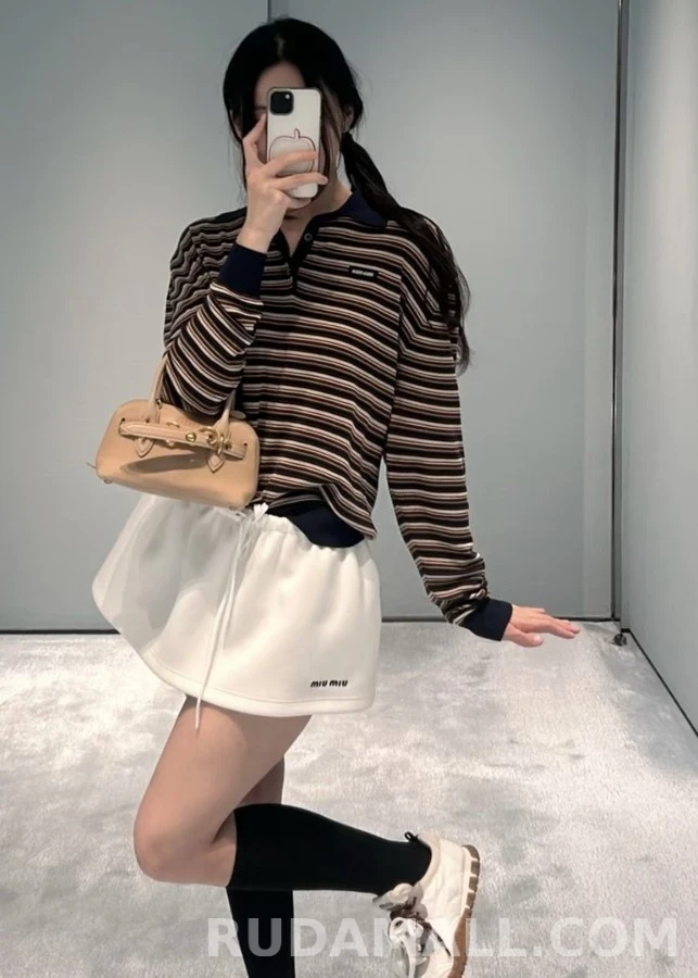 미우미우 미우미우 스트라이프 폴로 니트 상세 이미지
