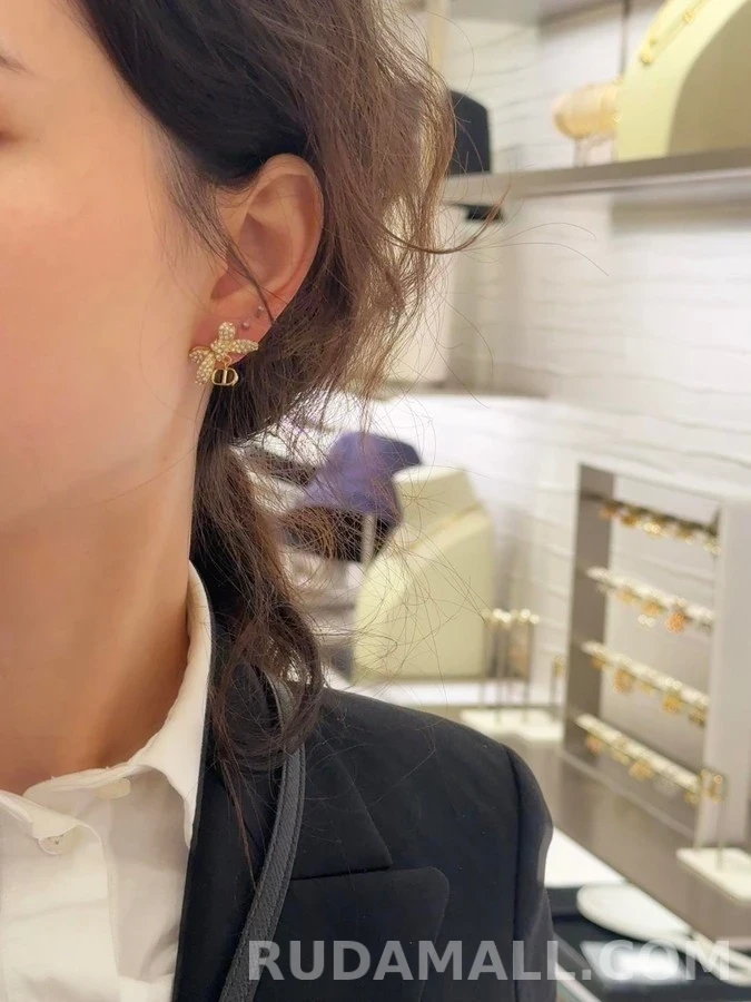디올 디올 다이아몬드 보우 진주 드롭 귀걸이 상세 이미지
