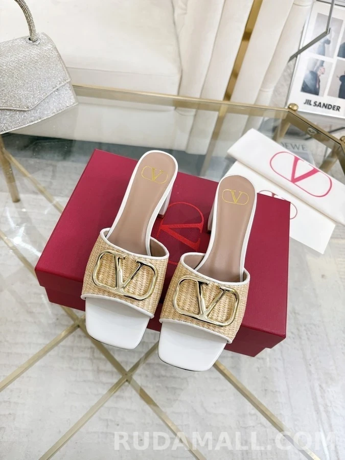 발렌티노 발렌티노 V로고 라피아 블록힐 샌들 상세 이미지