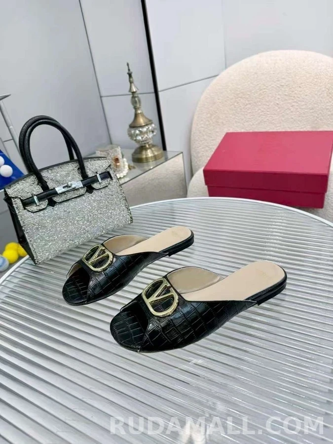 발렌티노 발렌티노 V로고 엠보싱 레더 슬라이드 상세 이미지