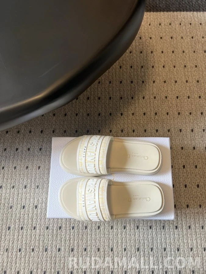 디올 디올 레터링 자수 두꺼운 굽 슬라이드 상세 이미지