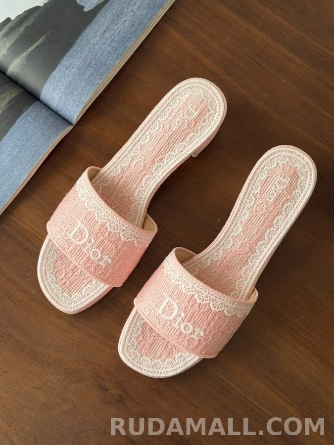 디올 디올 레이스 자수 블록힐 슬라이드 상세 이미지