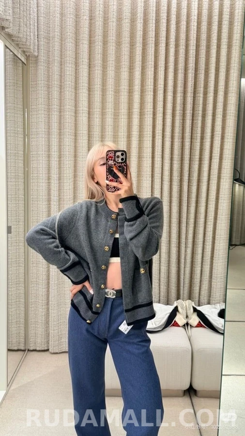 샤넬 샤넬 컬러블록 금장 버튼 가디건 상세 이미지
