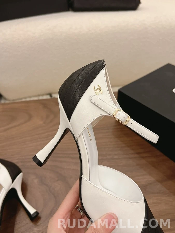 샤넬 샤넬 블랙앤화이트 퀼팅 메리제인 힐 상세 이미지