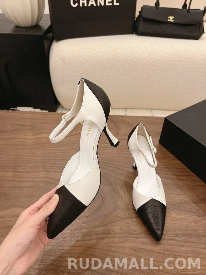 샤넬 샤넬 블랙앤화이트 퀼팅 메리제인 힐 상세 이미지