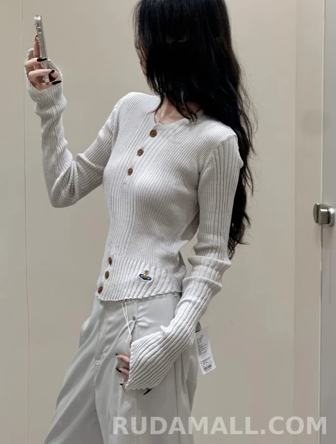 비비안 웨스트우드 비비안 웨스트우드 오브 로고 헨리넥 리브드 니트 상세 이미지
