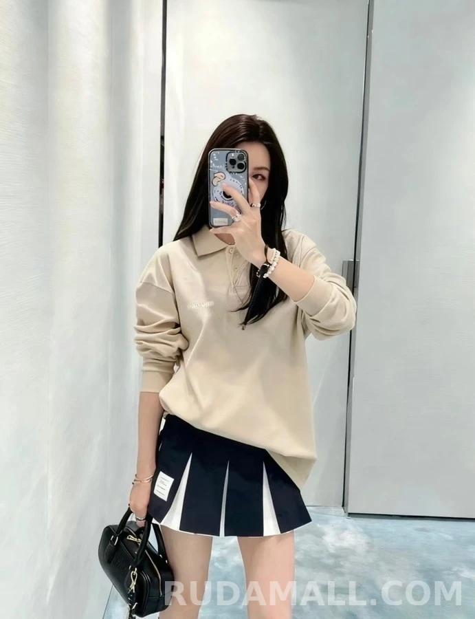 미우미우 미우미우 레터링 자수 폴로 긴팔 티셔츠 상세 이미지
