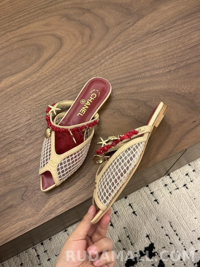 샤넬 샤넬 메쉬 코랄 비즈 슬라이드 샌들 상세 이미지