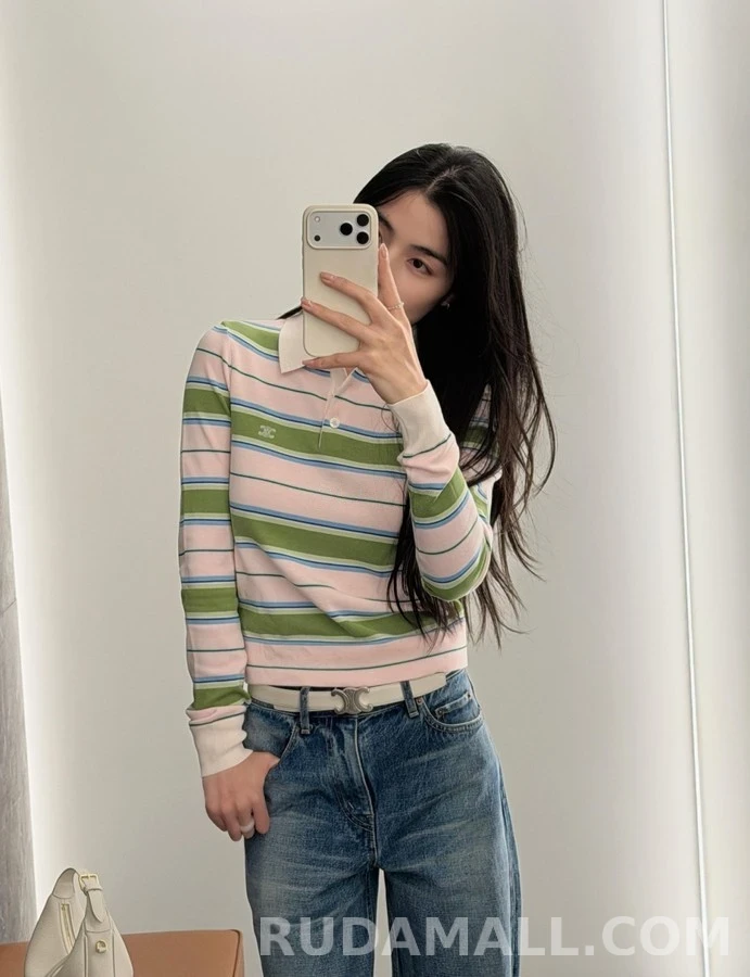 셀린느 셀린느 컬러 스트라이프 긴팔 폴로셔츠 상세 이미지