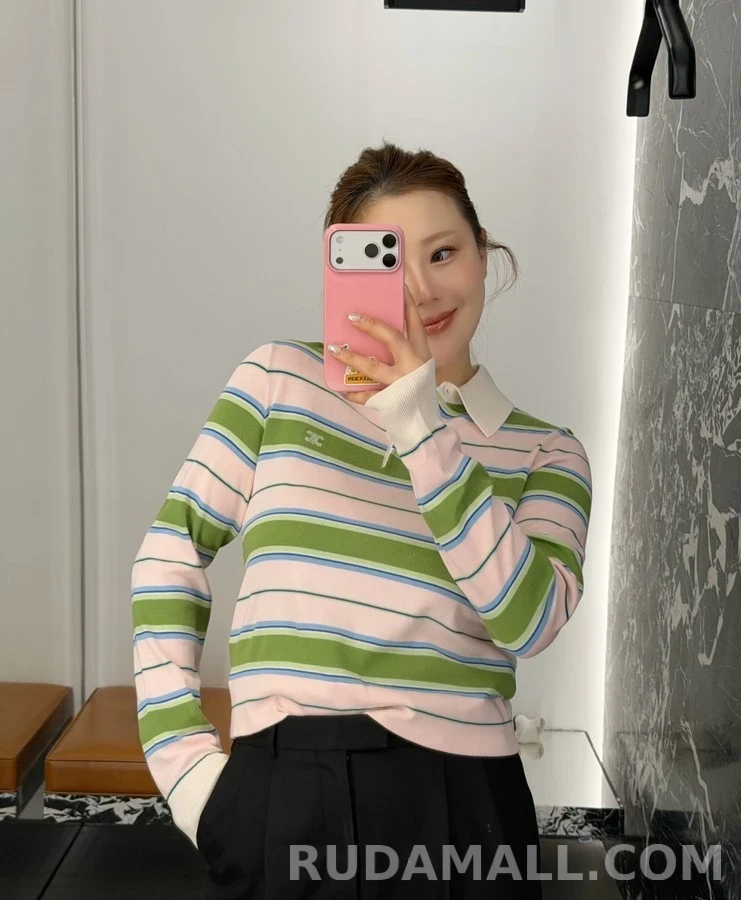 셀린느 셀린느 컬러 스트라이프 긴팔 폴로셔츠 상세 이미지