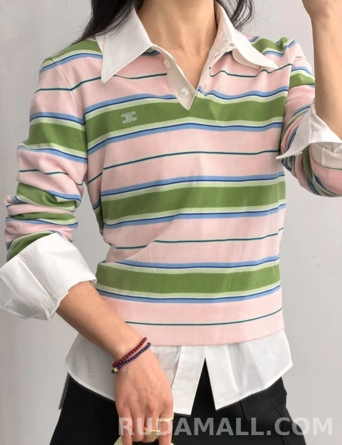 셀린느 셀린느 컬러 스트라이프 긴팔 폴로셔츠 상세 이미지