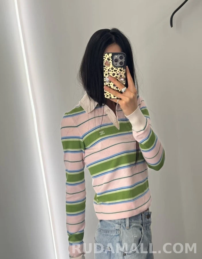 셀린느 셀린느 컬러 스트라이프 긴팔 폴로셔츠 상세 이미지