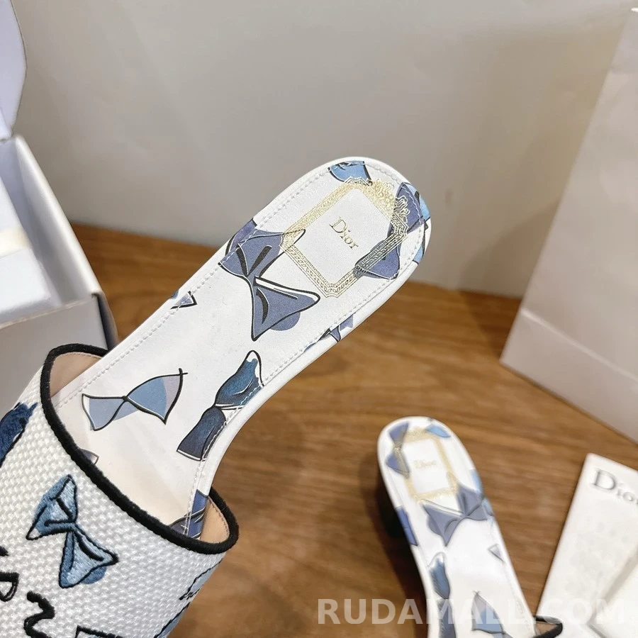 디올 디올 레터링 보우 자수 블록힐 슬라이드 상세 이미지