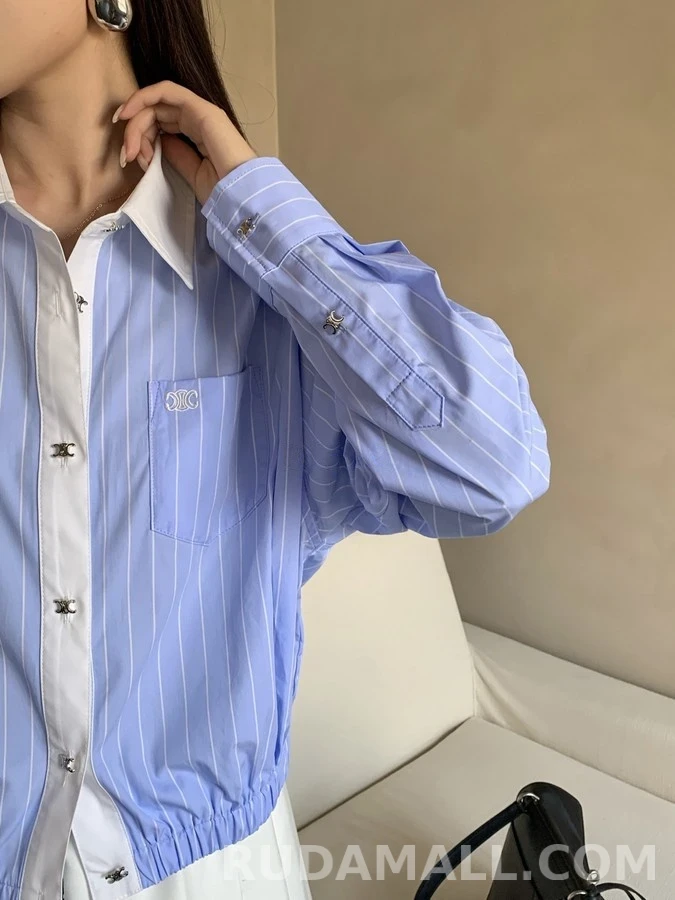 셀린느 셀린느 트리옹프 자수 스트라이프 크롭 셔츠 상세 이미지
