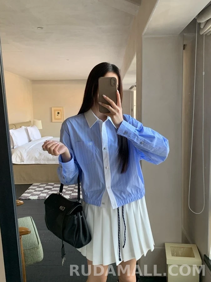 셀린느 셀린느 트리옹프 자수 스트라이프 크롭 셔츠 상세 이미지