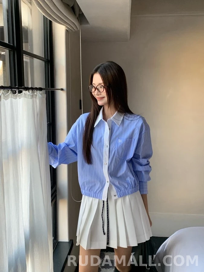 셀린느 셀린느 트리옹프 자수 스트라이프 크롭 셔츠 상세 이미지