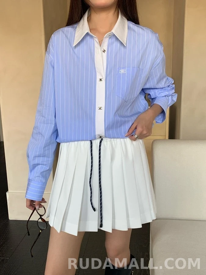 셀린느 셀린느 트리옹프 자수 스트라이프 크롭 셔츠 상세 이미지