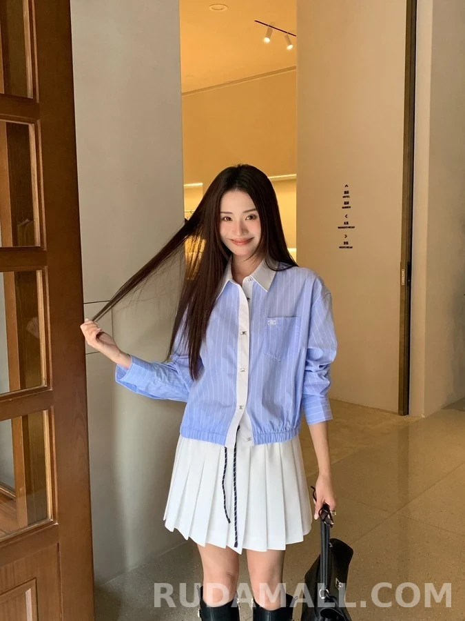 셀린느 셀린느 트리옹프 자수 스트라이프 크롭 셔츠 상세 이미지