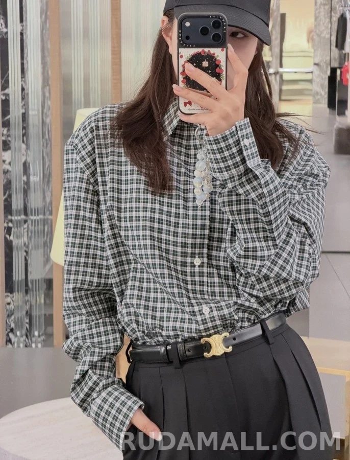 셀린느 셀린느 트리옹프 자수 체크 셔츠 상세 이미지