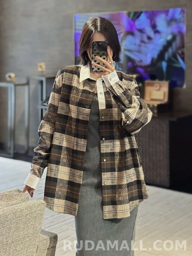 루이비통 루이비통 배색 카라 체크 긴팔 티셔츠 상세 이미지