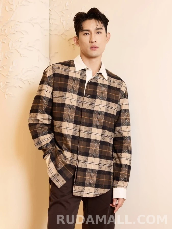 루이비통 루이비통 배색 카라 체크 긴팔 티셔츠 상세 이미지