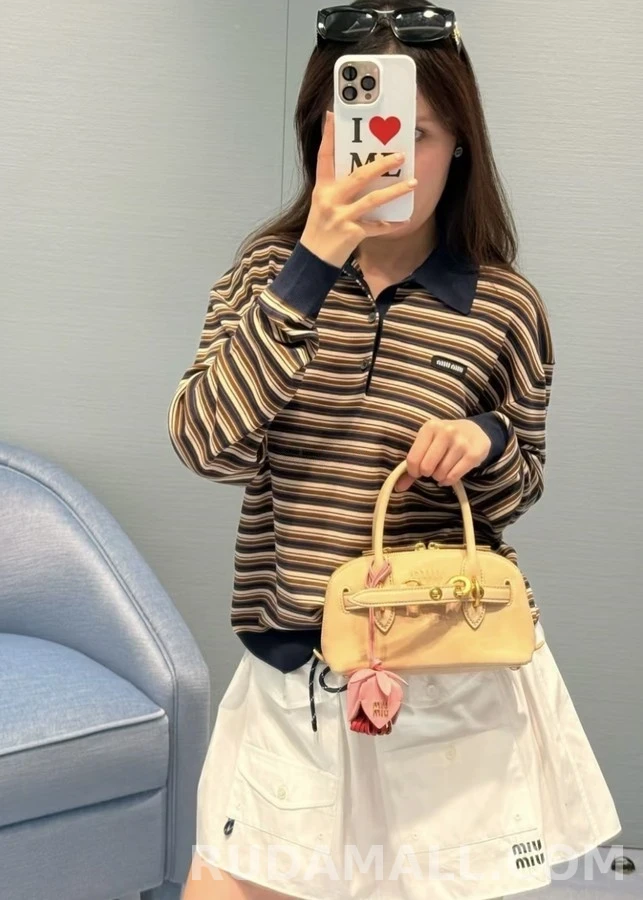 미우미우 미우미우 스트라이프 울 긴팔 폴로 티셔츠 상세 이미지