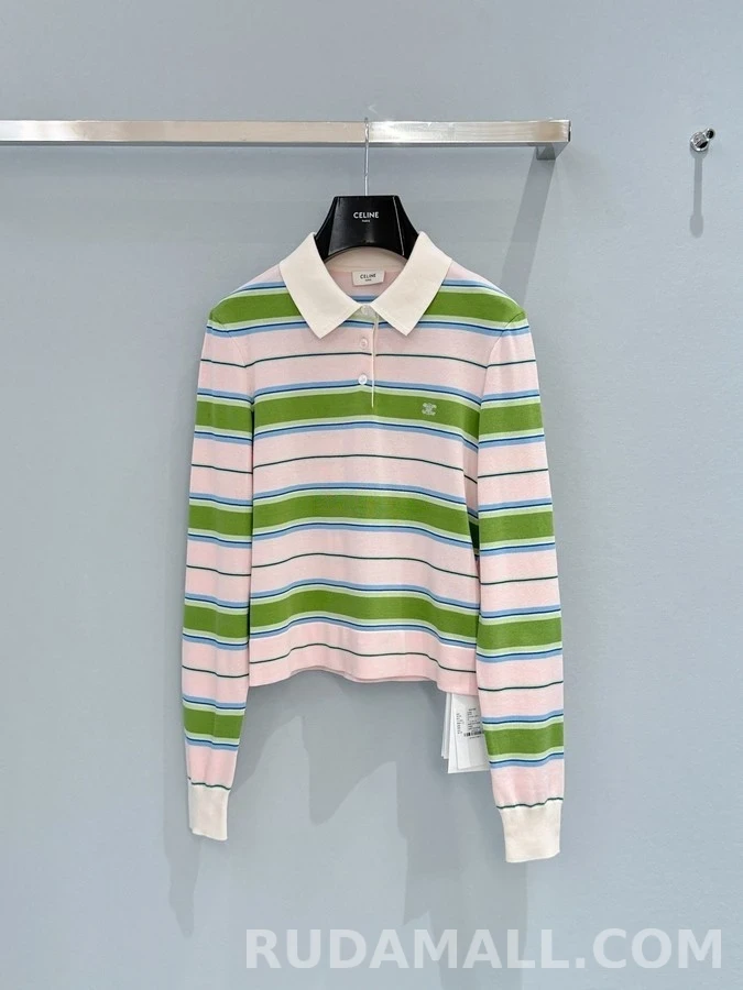 셀린느 셀린느 스트라이프 폴로 니트 상세 이미지