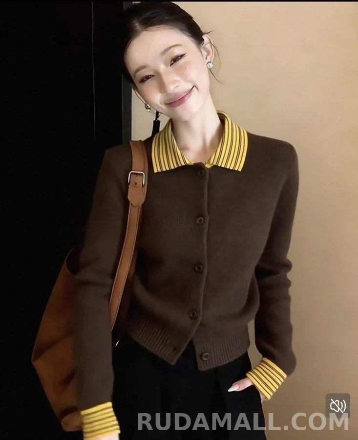 미우미우 미우미우 스트라이프 칼라 캐시미어 가디건 상세 이미지