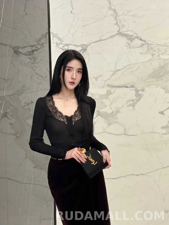생로랑 세인트로랑 레이스 트림 긴팔 티셔츠 상세 이미지