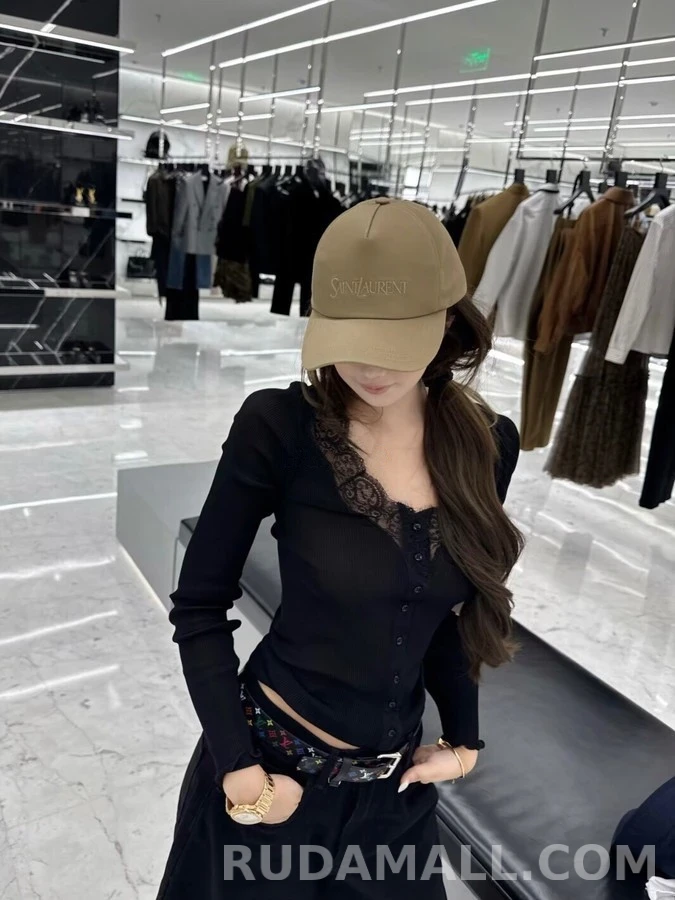 생로랑 세인트로랑 레이스 트림 긴팔 티셔츠 상세 이미지