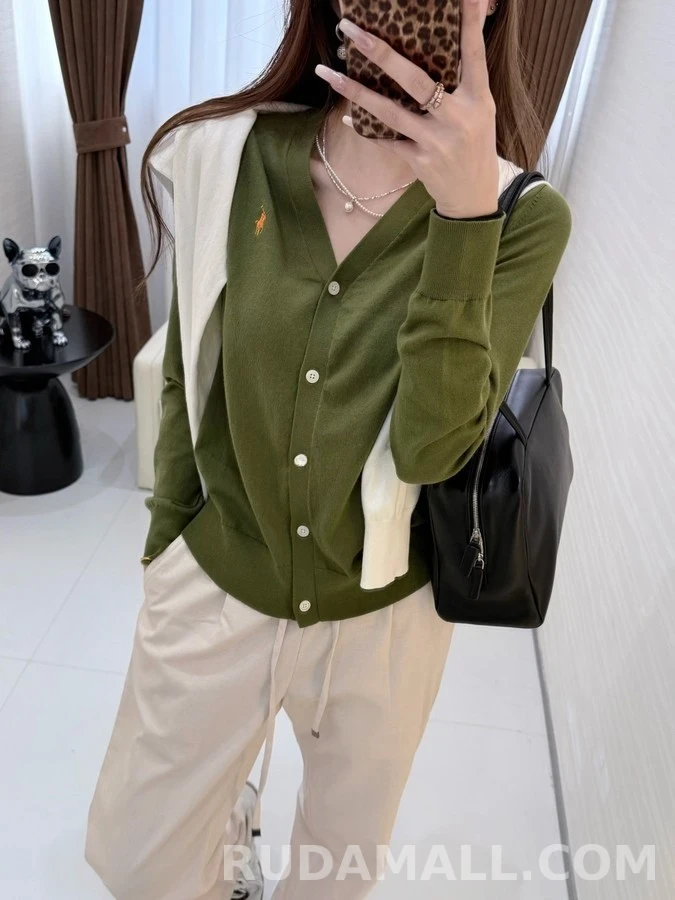 폴로 랄프 로렌 폴로 랄프 로렌 로고 자수 V넥 가디건 상세 이미지