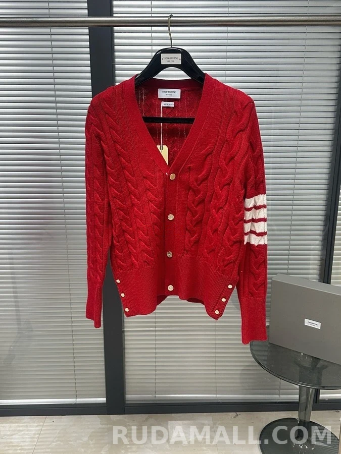 톰브라운 톰브라운 스트라이프 케이블 니트 가디건 상세 이미지