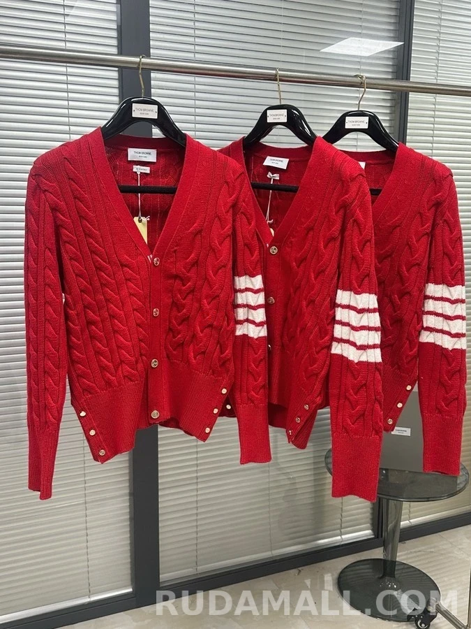 톰브라운 톰브라운 스트라이프 케이블 니트 가디건 상세 이미지
