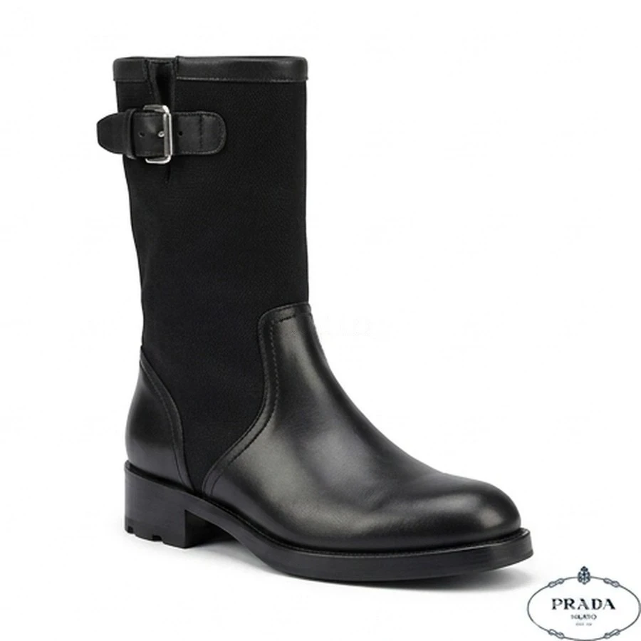 프라다 프라다 캔버스 가죽 버클 부츠 상세 이미지
