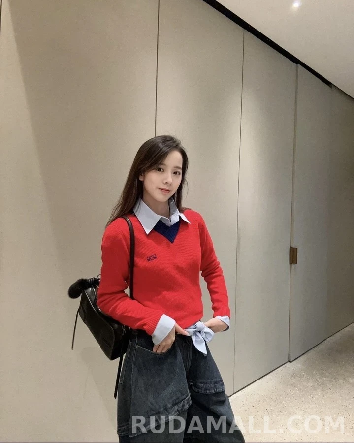로에베 로에베 V넥 배색 자수 니트 상세 이미지