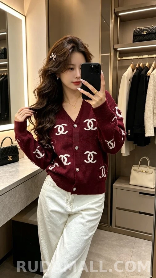 샤넬 샤넬 더블 C 로고 자수 가디건 상세 이미지