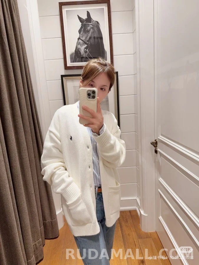 폴로 랄프 로렌 폴로 랄프 로렌 로고 자수 V넥 가디건 상세 이미지