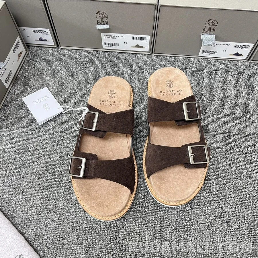 브루넬로 쿠치넬리 브루넬로 쿠치넬리 스웨이드 투 스트랩 샌들 상세 이미지