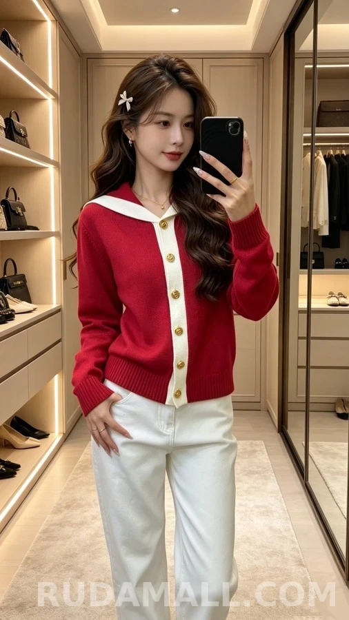 샤넬 샤넬 배색 세일러 카라 가디건 상세 이미지