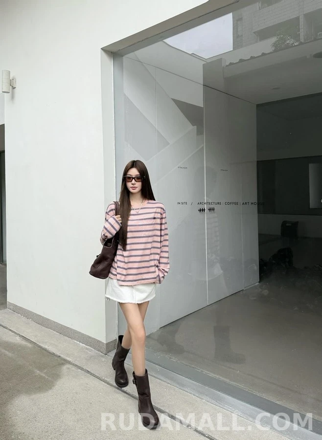 프라다 프라다 로고 스트라이프 긴팔 티셔츠 상세 이미지