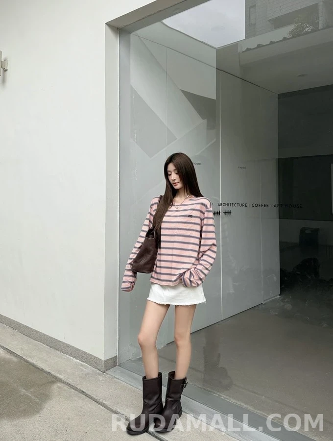 프라다 프라다 로고 스트라이프 긴팔 티셔츠 상세 이미지