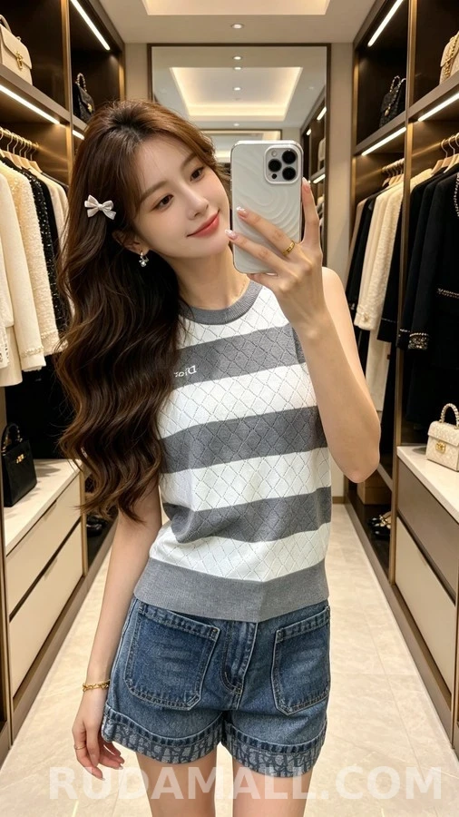 디올 디올 스트라이프 아가일 니트 베스트 상세 이미지