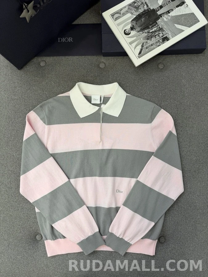 디올 디올 스트라이프 긴팔 폴로 티셔츠 상세 이미지