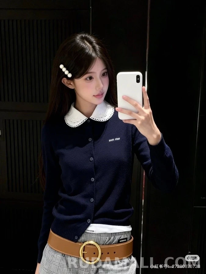 미우미우 미우미우 피터팬 카라 캐시미어 가디건 상세 이미지